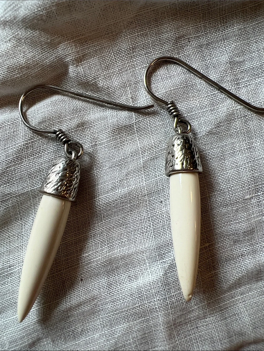 Vintage Sterling Silver & bone tooth dangle earrings
